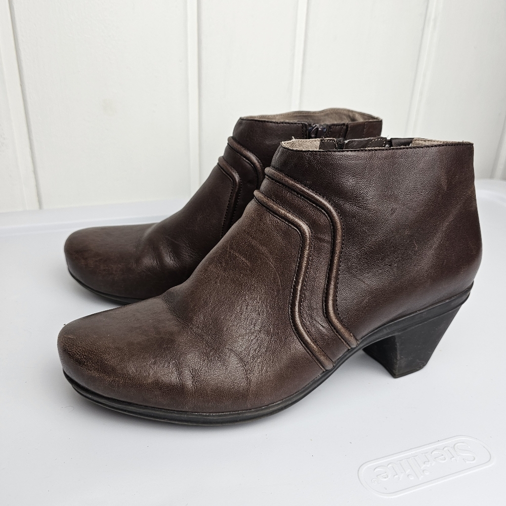 Abeo Reagan Espresso Brown Leather Ankle Zip Booties Sz 9N